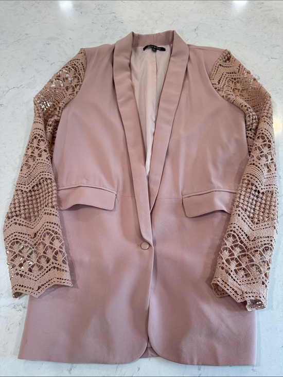 Strut & Bolt Jackets & Blazers - Lace-Sleeve Blazer Jacket in Dusty Rose